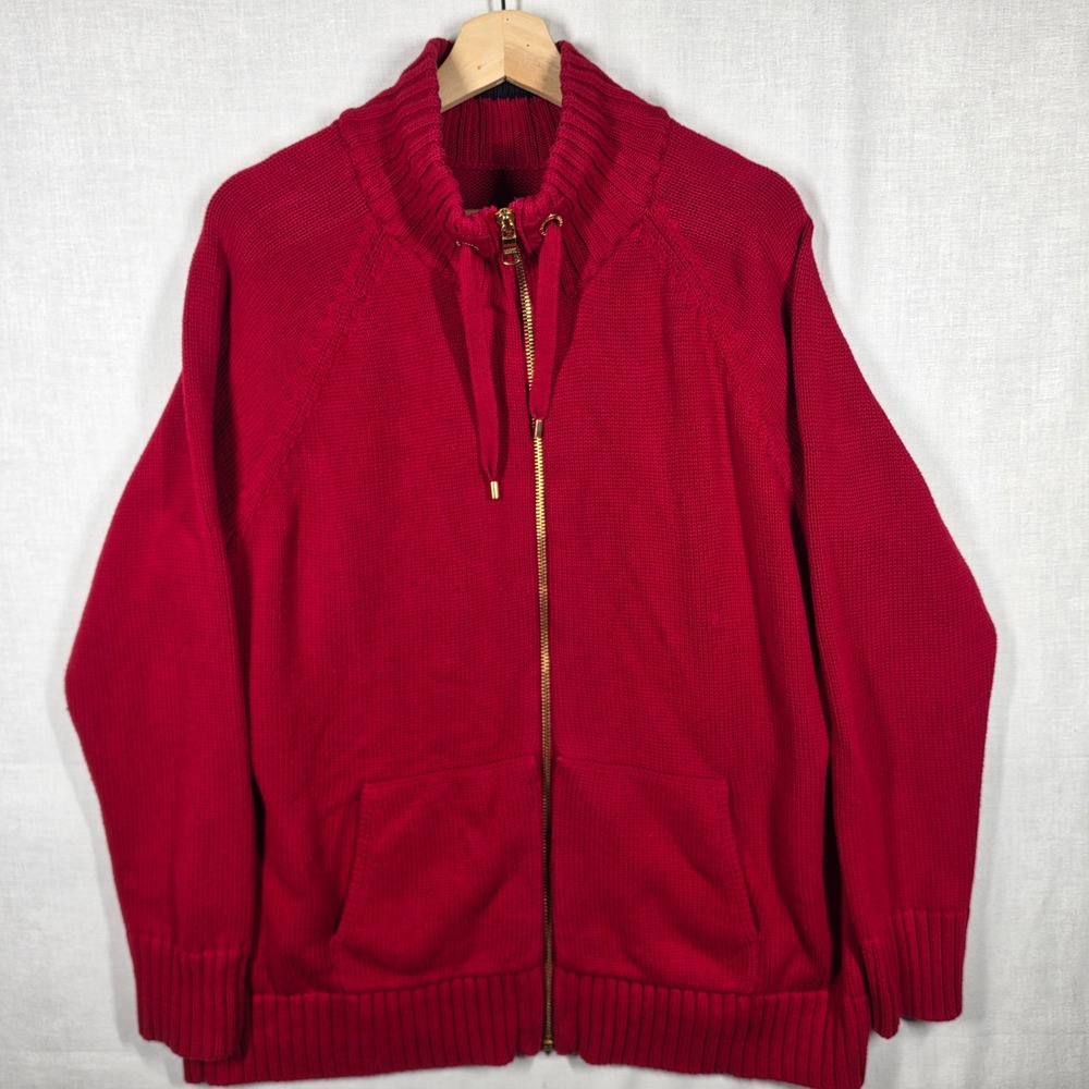 Vintage Lauren Ralph Lauren Sweater Womens 2XL Raglan Full Zip Ribbed Comfy Cozy